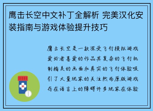 鹰击长空中文补丁全解析 完美汉化安装指南与游戏体验提升技巧